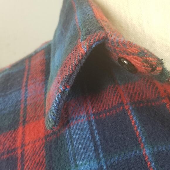 OshKosh B'gosh Shirt Mens Large Tall Blue Red Plaid Flannel Button Pockets - Picture 5 of 16